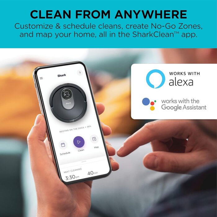 Shark AI Robot Vacuum, Smart Mapping|Scheduling|Pet Hair Pick Up|Logical Navigation, Black/Silver (RV2001), Carpet - Image 7