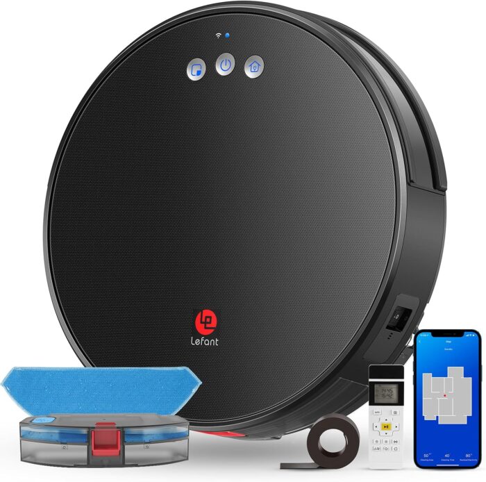 Lefant Robot Vacuum and Mop, Robotic Vacuum Cleaner with 3200Pa Suction, Smart Navigation, 150 Mins Runtime, Works with Alexa and Google Assistant, Self-Charging, Ideal for Pet Hair,Floor,Carpet（U180）