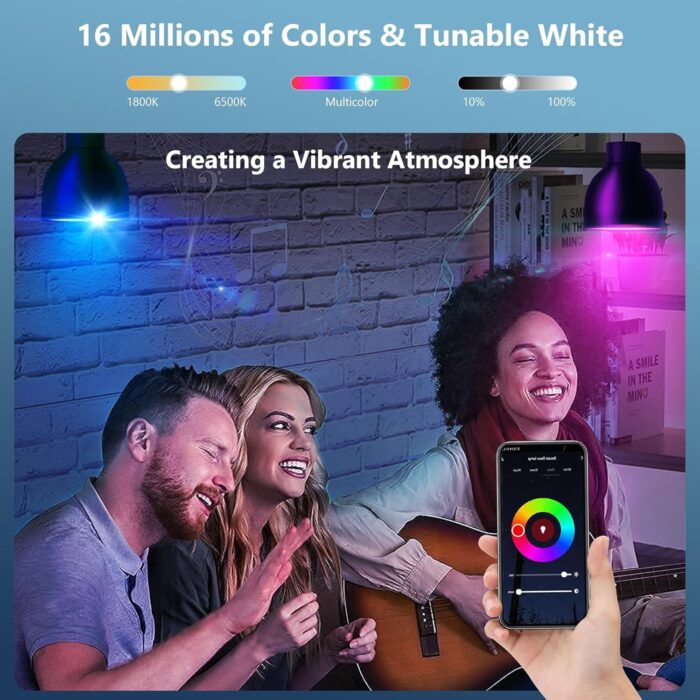 Smart Light Bulbs 8Pack,100W Equivalent Smart Bulb Work with Alexa Google Assistant, RGB Color Changing WiFi Bulb, Music Synic 2.4GHz WiFi & Bluetooth Multicolor A19 E26 110V Dimmable Light Bulbs - Image 2