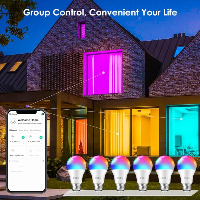 Smart Light Bulbs 8Pack,100W Equivalent Smart Bulb Work with Alexa Google Assistant, RGB Color Changing WiFi Bulb, Music Synic 2.4GHz WiFi & Bluetooth Multicolor A19 E26 110V Dimmable Light Bulbs - Image 4