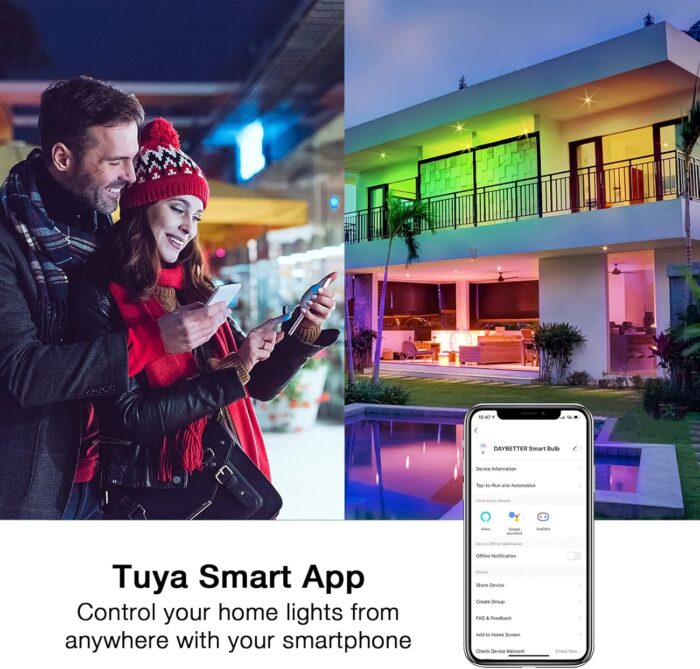 DAYBETTER Smart Light Bulbs, RGBCW Wi-Fi Color Changing Led Bulbs Compatible with Alexa & Google Home Assistant, A19 E26 9W 800LM Multicolor Bulb, No Hub Required, 6 Pack - Image 4