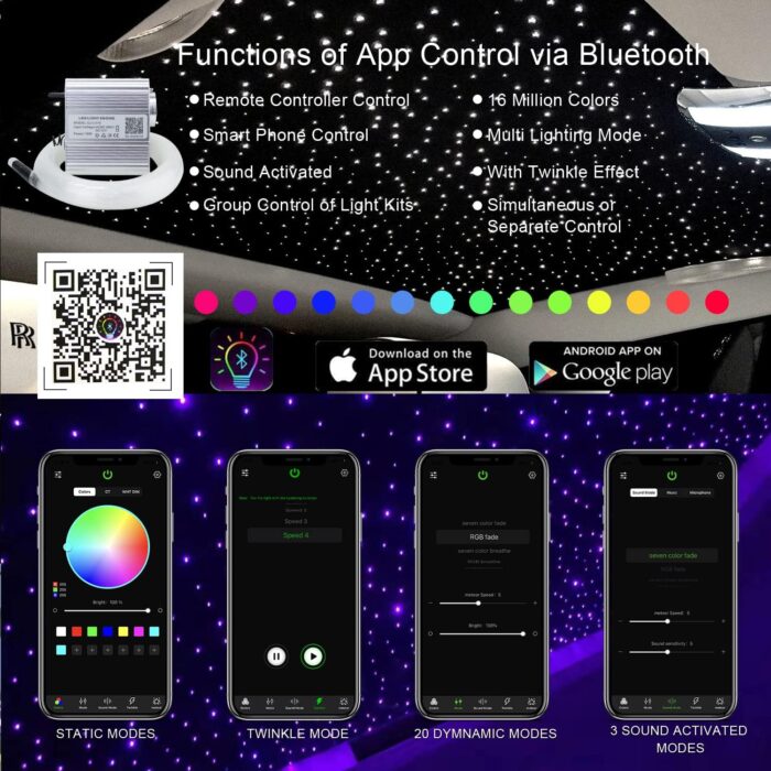 AKEPO 10W Twinkle Fiber Optic Lights kit APP Control with Music Mode for Star Ceiling Sky Light Car Home Use, RGBW Light Engine+Optical Fiber Cable 460pcs of 9.8ft/3m(0.03+0.04+0.06in)+28key Remote - Image 3
