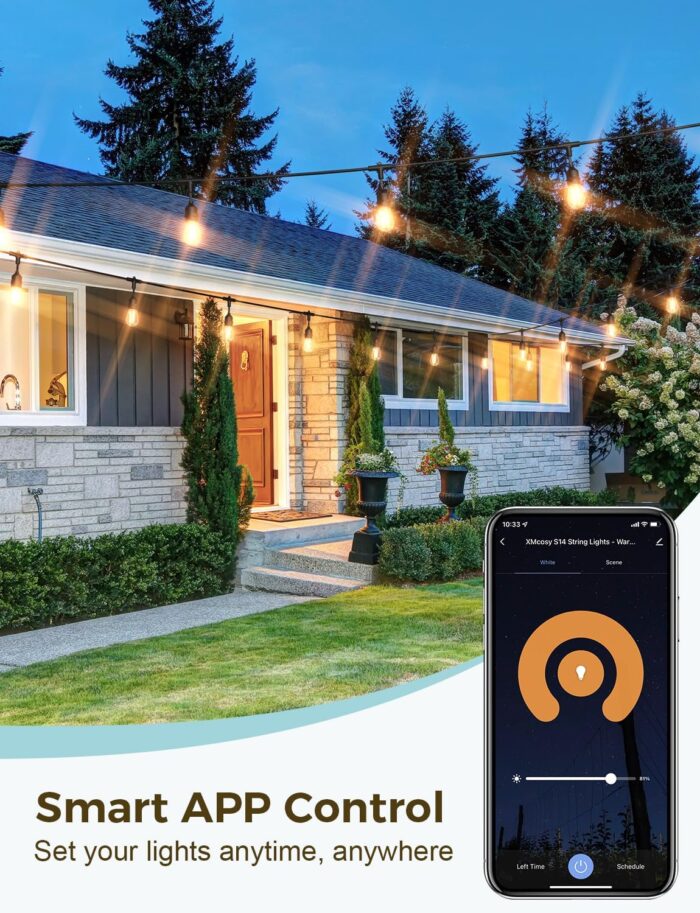 XMCOSY+ Outdoor String Lights, 98Ft Smart LED Patio Lights, WiFi Control, Compatible with Alexa, Waterproof Dimmable Edison String Lights for Outside, Porch - Image 3