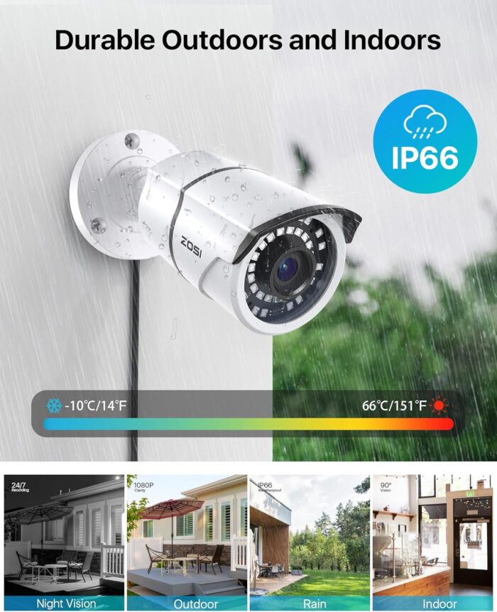 ZOSI 2MP 1080p Security Camera,4-in-1 TVI/CVI/AHD/CVBS Surveillance Bullet Camera Indoor Outdoor,Night Vision,Work for 960H,720P,1080P analog CCTV DVR - Image 4
