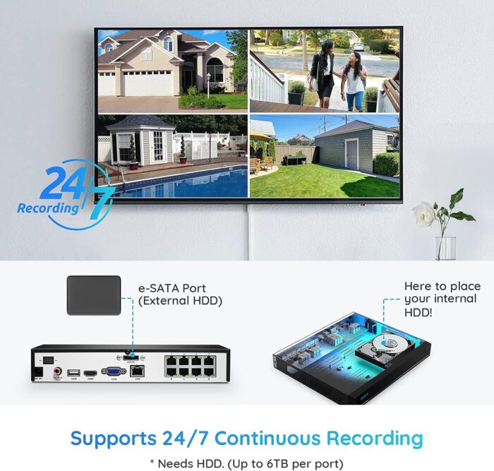 REOLINK 8CH 4K Security Camera System, 6pcs H.265 Bullet Wired PoE Cameras for Home Security Outdoors, Smart Person Vehicle Detection, 8CH NVR Recorder with 2TB HDD for 24-7 Recording, RLK8-800B6 - Image 4