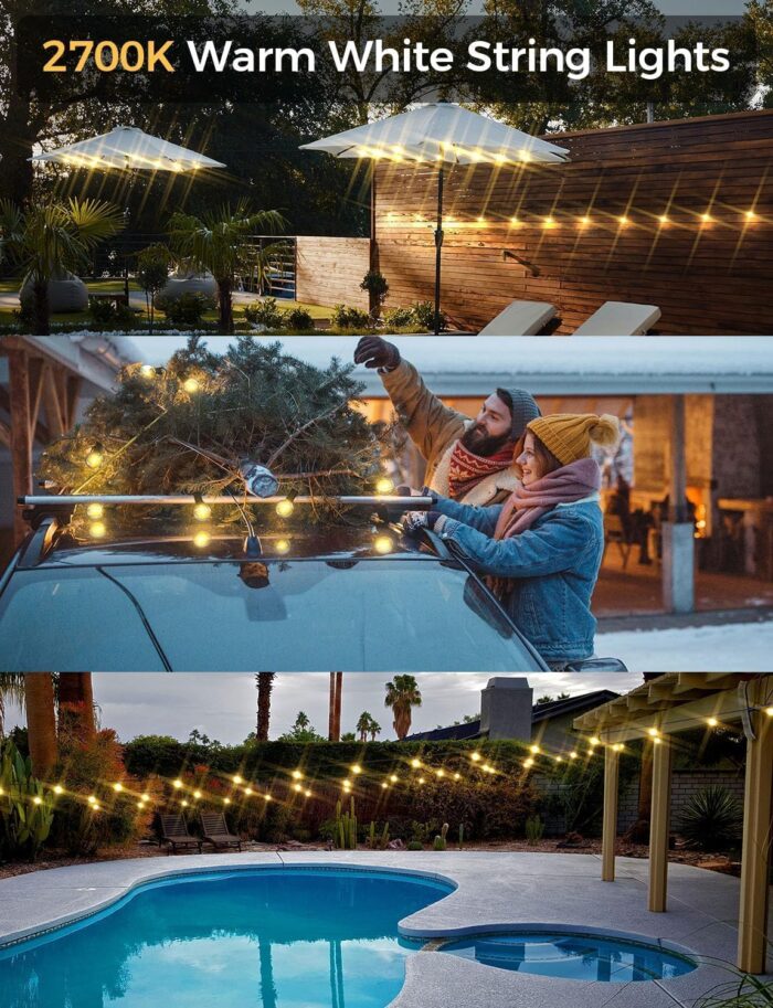 XMCOSY+ Patio Lights, Smart Outdoor String Lights 50Ft, G40 Globe Patio Lights with 25 Dimmable LED Bulbs, APP Control, Work with Alexa, Connectable Waterproof LED Outdoor Lights for Patio Porch - Image 7