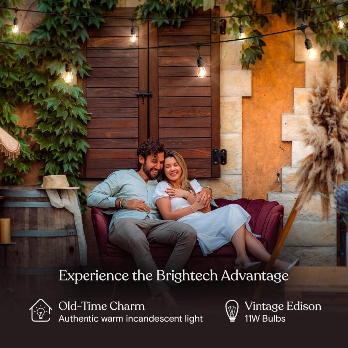 Brightech Ambience Pro Incandescent Outdoor String Lights - Commercial Grade Waterproof Patio Lights with 48 Ft Dimmable Edison Bulbs, Porch String Lights for Patio, Backyard - 15 Bulbs 11W - Image 5