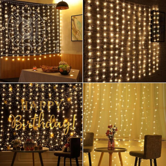 Meonum Curtain Tapestry Backdrop String Lights, Each 13 Strings 6.6 x 5 ft Tapestry Fairy String Light, 8 Modes Window Wall Hanging Light Strings for Bedroom Christmas Curtain Decor(1 Pack) - Image 7