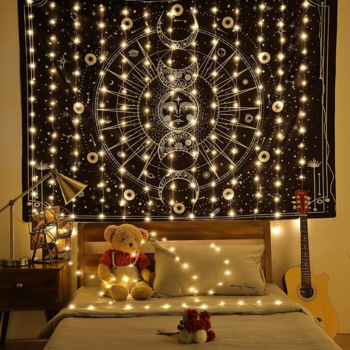 Meonum Curtain Tapestry Backdrop String Lights, Each 13 Strings 6.6 x 5 ft Tapestry Fairy String Light, 8 Modes Window Wall Hanging Light Strings for Bedroom Christmas Curtain Decor(1 Pack) - Image 2