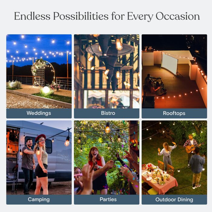 Brightech Ambience Pro Incandescent Outdoor String Lights - Commercial Grade Waterproof Patio Lights with 48 Ft Dimmable Edison Bulbs, Porch String Lights for Patio, Backyard - 15 Bulbs 11W - Image 7