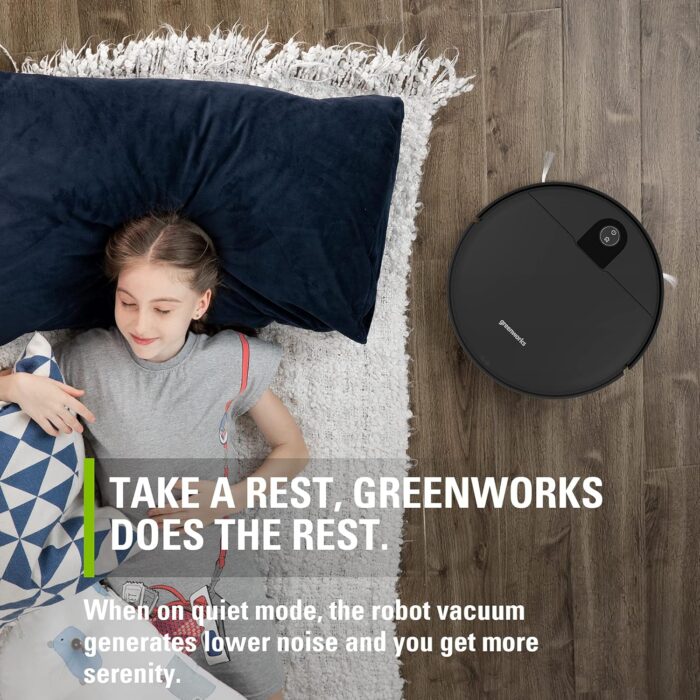 Greenworks Robotic Vacuum GRV-1010 Self-Charging, Wi-Fi Connectivity, 2200Pa Extreme Suction Power, Perfect for Pet Hair, Hard Floors, Carpets, Works with Alexa - Image 6