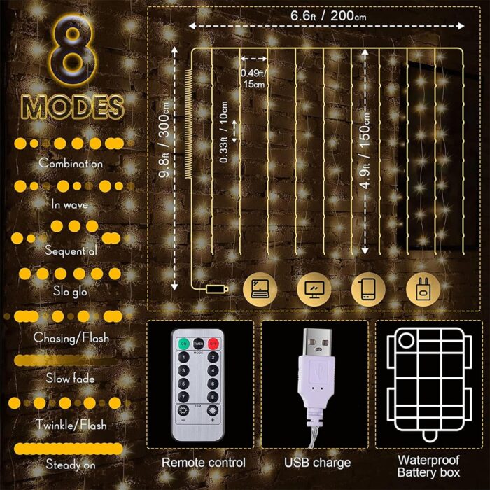 Meonum Curtain Tapestry Backdrop String Lights, Each 13 Strings 6.6 x 5 ft Tapestry Fairy String Light, 8 Modes Window Wall Hanging Light Strings for Bedroom Christmas Curtain Decor(1 Pack) - Image 3