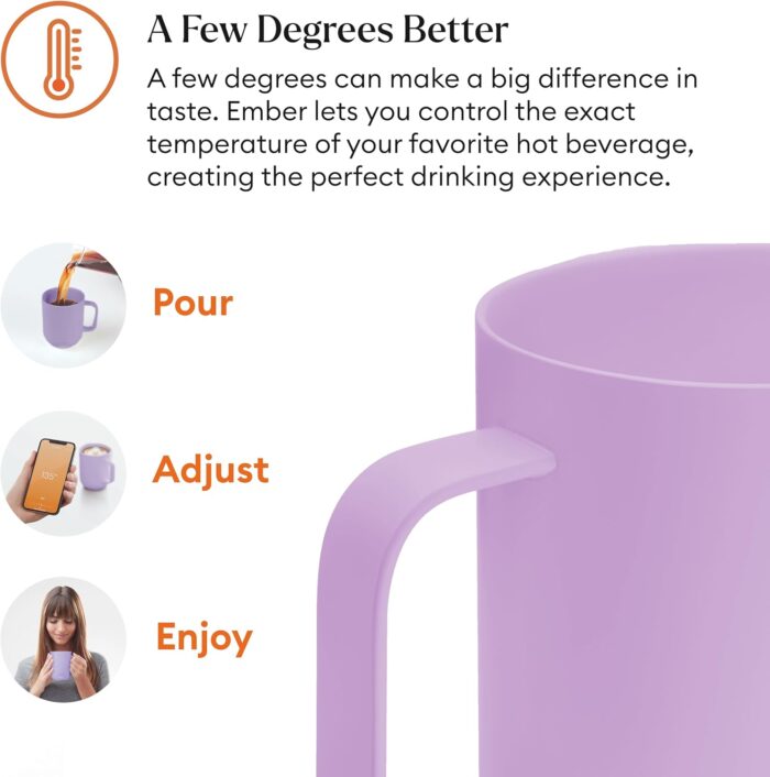 Ember Temperature Control 14oz Smart Mug 2, App-Controlled and Rechargeable Heated Coffee Cup Warmer with Intelligent LED Display, Lavender. - Image 6