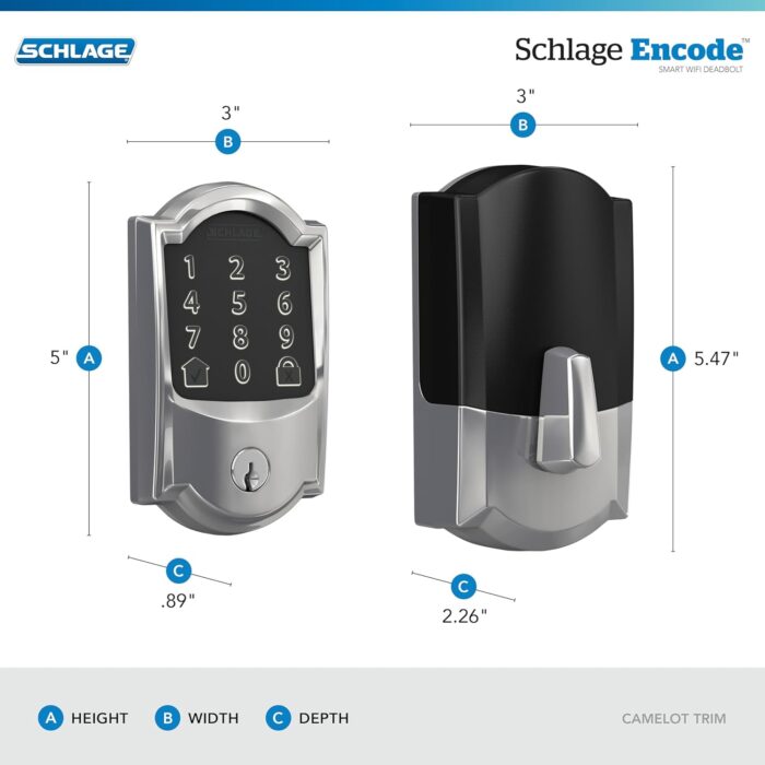 Schlage Encode Smart WiFi Deadbolt with Camelot Trim In Bright Chrome - Image 3