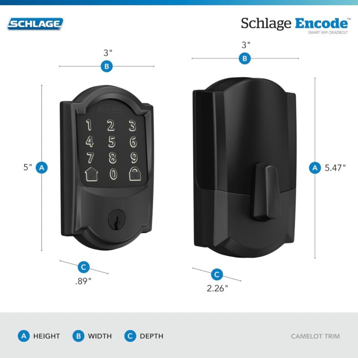 Schlage Encode Smart WiFi Deadbolt Lock for Front Door - Keyless Entry with App or Touchscreen - Works with Alexa, Apple HomeKit, Hey Google, & Airbnb - Create Codes for Guests - Matte Black - Image 3