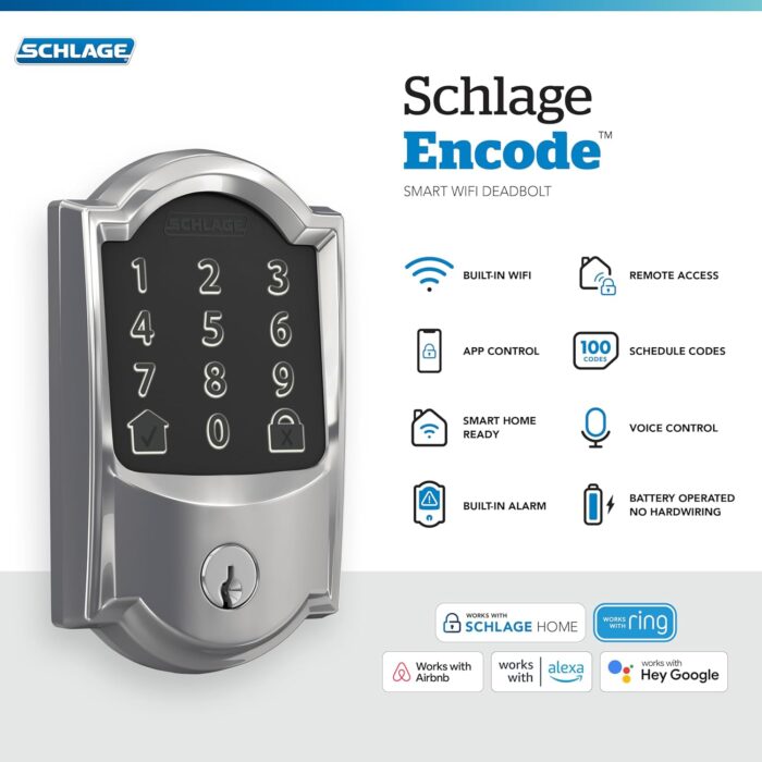 Schlage Encode Smart WiFi Deadbolt with Camelot Trim In Bright Chrome - Image 2