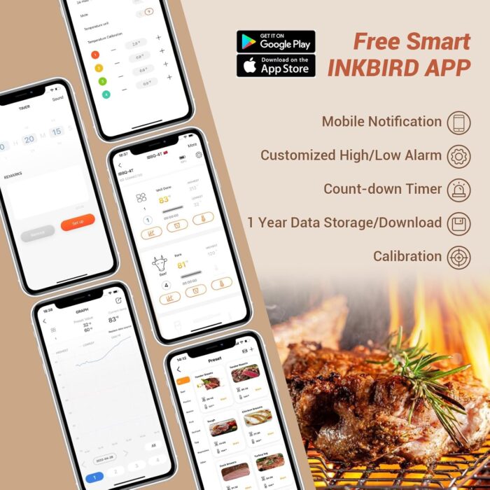 Inkbird WiFi Meat Thermometer IBBQ-4T, Wireless WiFi BBQ Thermometer for Smoker, Oven | APP Calibration Temp Graph | Mobile Notification Timer Alarm | Rechargeable Digital Grill Thermometer, 4 Probes - Image 5