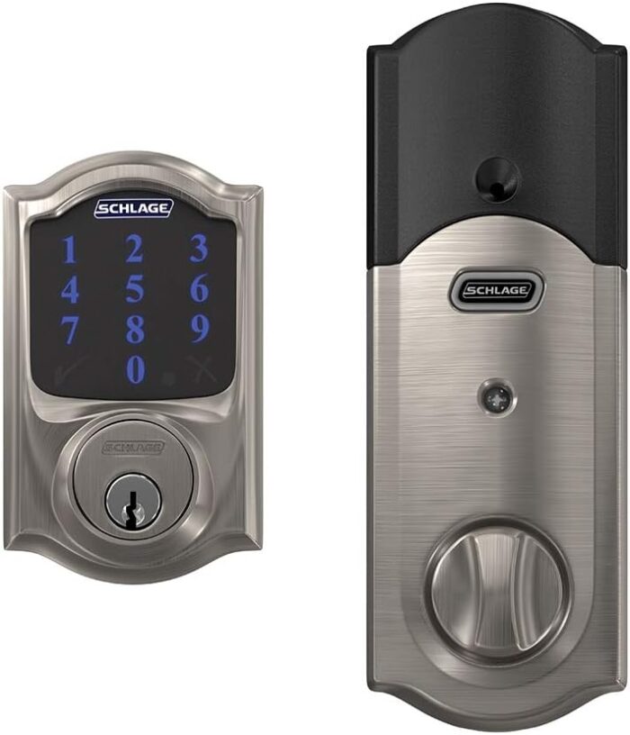 SCHLAGE BE469ZP CAM 619 Connect Smart Deadbolt with alarm with Camelot Trim in Satin Nickel, Z-Wave Plus enabled - Image 2
