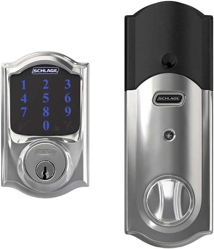 SCHLAGE BE469ZP CAM 625 Connect Smart Deadbolt With Alarm Inbuilt Camelot Trim In Bright Chrome - Image 2