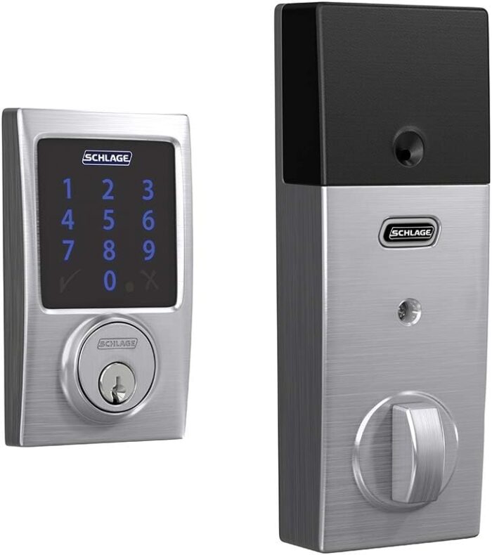 SCHLAGE BE469ZP CEN 626 Connect Smart Deadbolt With Alarm Inbuilt Century Trim In Satin Chrome