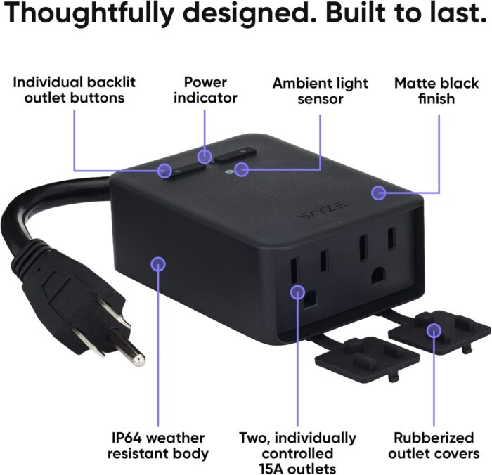 Wyze Plug Outdoor, Dual Outlets Energy Monitoring, IP64, 2.4GHz WiFi Smart Plug, Works with Alexa, Google Assistant, IFTTT, No Hub Required, Black - Image 6