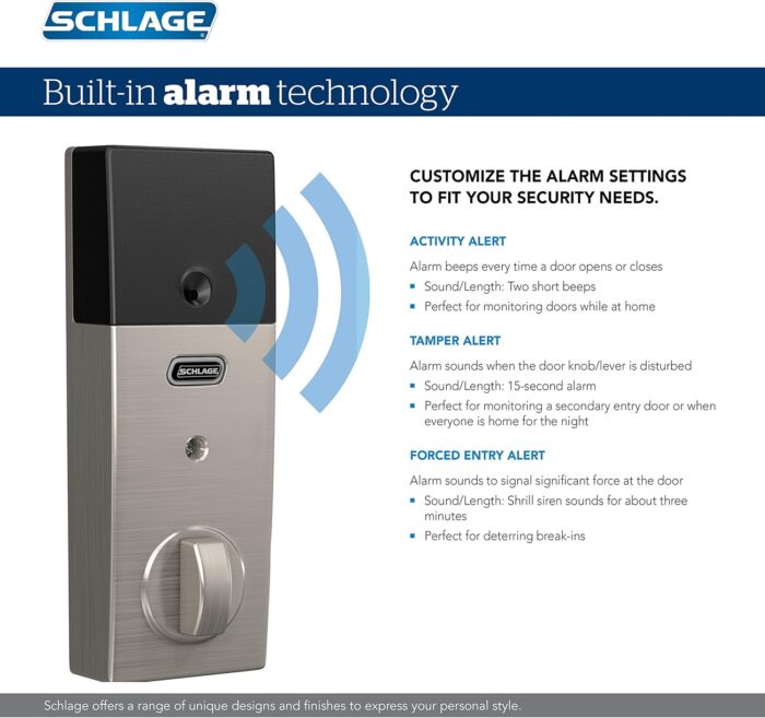 SCHLAGE BE469ZP CEN 626 Connect Smart Deadbolt With Alarm Inbuilt Century Trim In Satin Chrome - Image 4