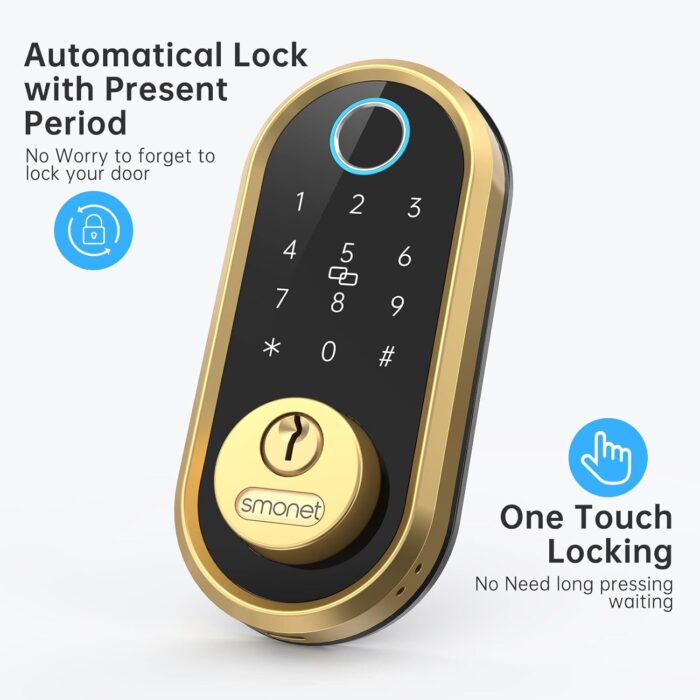 Smart Lock SMONET Bluetooth Keyless Entry Keypad Smart Deadbolt-Fingerprint Electronic Deadbolt Lock, Remote Ekeys Sharing, Easy to Install for Homes and Hotel Works with Alexa(Gateway Not Included) - Image 7