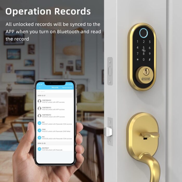 Smart Lock SMONET Bluetooth Keyless Entry Keypad Smart Deadbolt-Fingerprint Electronic Deadbolt Lock, Remote Ekeys Sharing, Easy to Install for Homes and Hotel Works with Alexa(Gateway Not Included) - Image 6