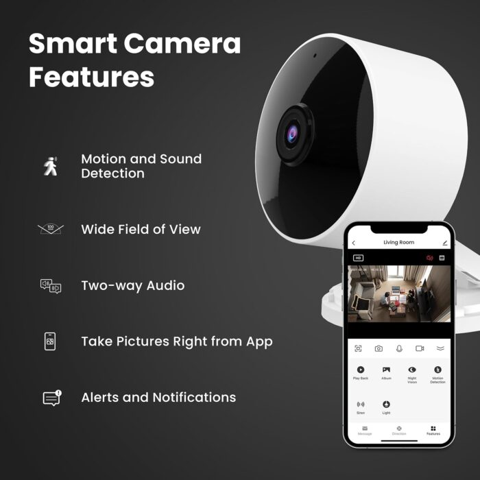 Feit Electric Indoor Security Camera with Motion Detection, 30ft. Night Vision, 360° Adjustable Head, 2.4GHz WiFi, 2-Way Audio, 1080p HD, Works with Alexa & Google Asst, Plug-in, White - CAM1/WIFI - Image 3