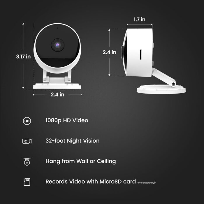 Feit Electric Indoor Security Camera with Motion Detection, 30ft. Night Vision, 360° Adjustable Head, 2.4GHz WiFi, 2-Way Audio, 1080p HD, Works with Alexa & Google Asst, Plug-in, White - CAM1/WIFI - Image 2