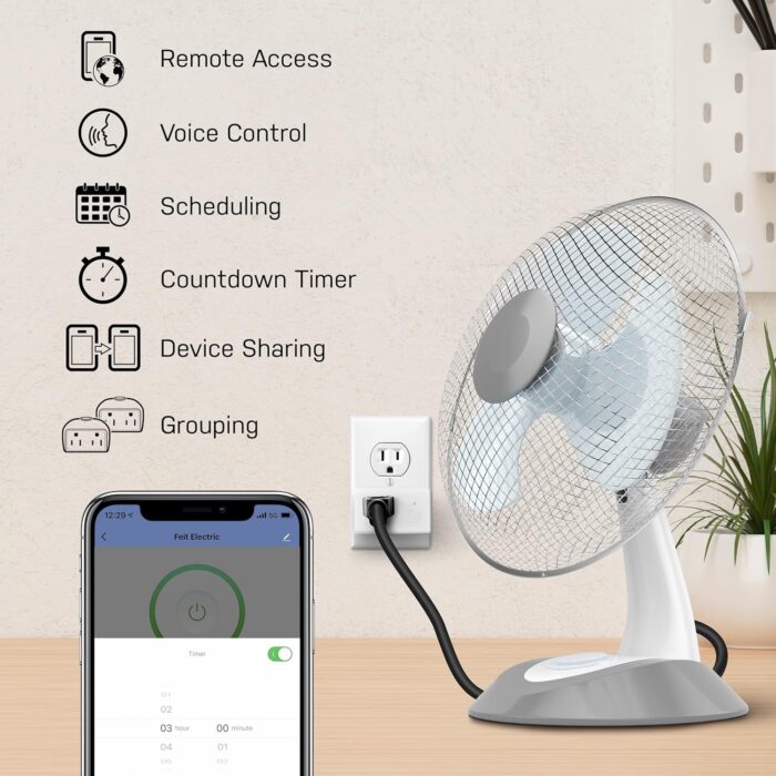 Feit Electric WiFi Work with Alexa and Google Home, Feit App, No hub required, Remote Control From Anywhere 15 Amp Smart Outlet Plug, Indoor, 120 volts, Plastic, White - Image 2