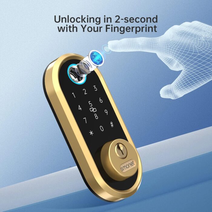 Smart Lock SMONET Bluetooth Keyless Entry Keypad Smart Deadbolt-Fingerprint Electronic Deadbolt Lock, Remote Ekeys Sharing, Easy to Install for Homes and Hotel Works with Alexa(Gateway Not Included) - Image 2