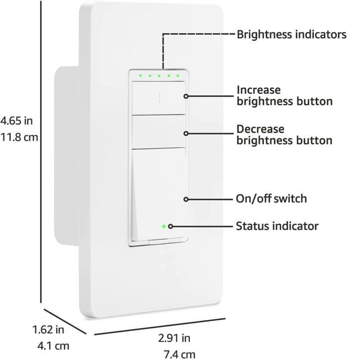 Amazon Basics Smart Dimmer Switch, Single Pole, Works with Alexa Only, 2.4 GHz Wi-Fi, No Hub Required, White - Image 4