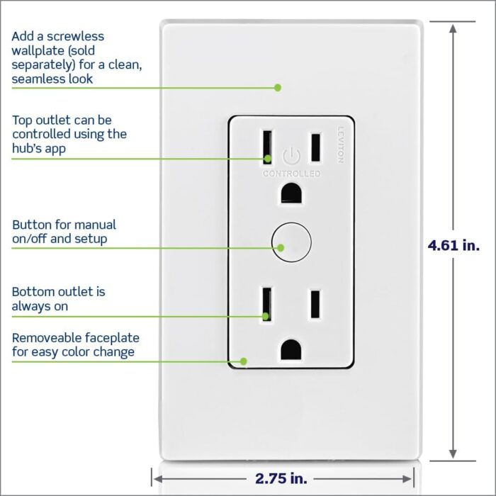 Leviton Decora Smart Tamper-Resistant Outlet with Z-Wave Technology, 1 Pack, ZW15R-1BW, White - Image 5