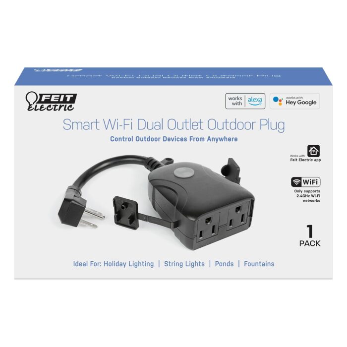 Feit Electric Smart Outdoor Plug, WiFi Waterproof Plug, 2 Grounded Sockets, Works with Alexa and Google Assistant, App Controlled, 15 Amp Indoor/Outdoor 2 Outlet Plug, Black, Plug/WiFi/WP - Image 2