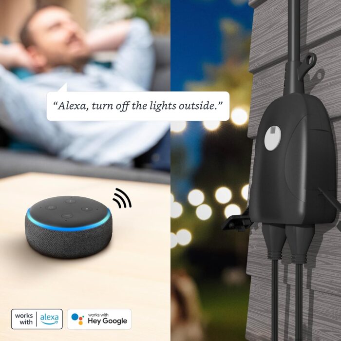 Feit Electric Smart Outdoor Plug, WiFi Waterproof Plug, 2 Grounded Sockets, Works with Alexa and Google Assistant, App Controlled, 15 Amp Indoor/Outdoor 2 Outlet Plug, Black, Plug/WiFi/WP - Image 5