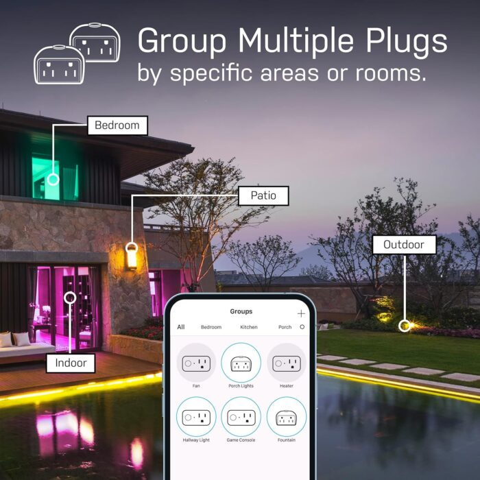 Feit Electric Smart Outdoor Plug, WiFi Waterproof Plug, 2 Grounded Sockets, Works with Alexa and Google Assistant, App Controlled, 15 Amp Indoor/Outdoor 2 Outlet Plug, Black, Plug/WiFi/WP - Image 7