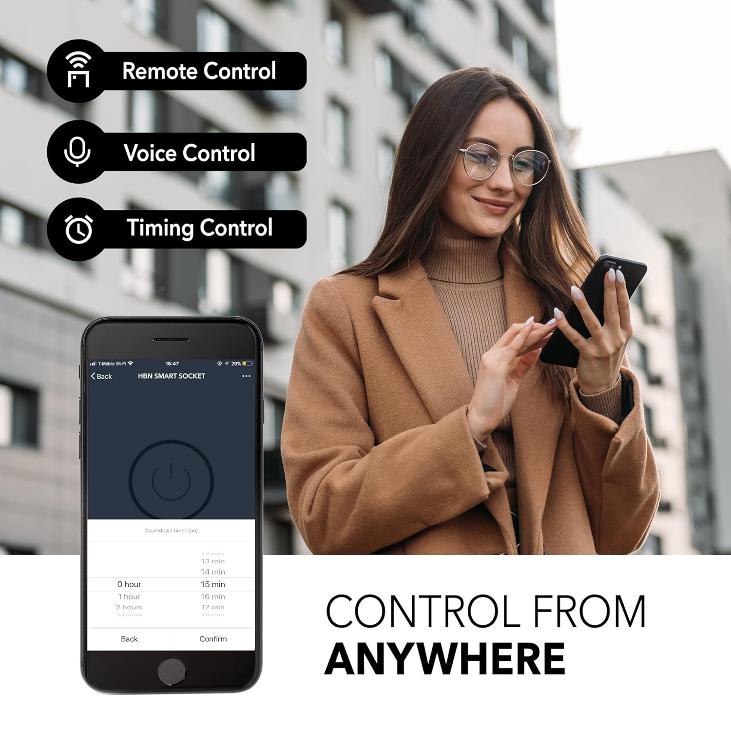 HBN Smart Plug 15A, WiFi Outlet Extender Dual Socket Plugs Works with Alexa, Google Home Assistant, Remote Control with Timer Function, No Hub Required, ETL Certified, 2.4G WiFi Only, 2-Pack - Image 6