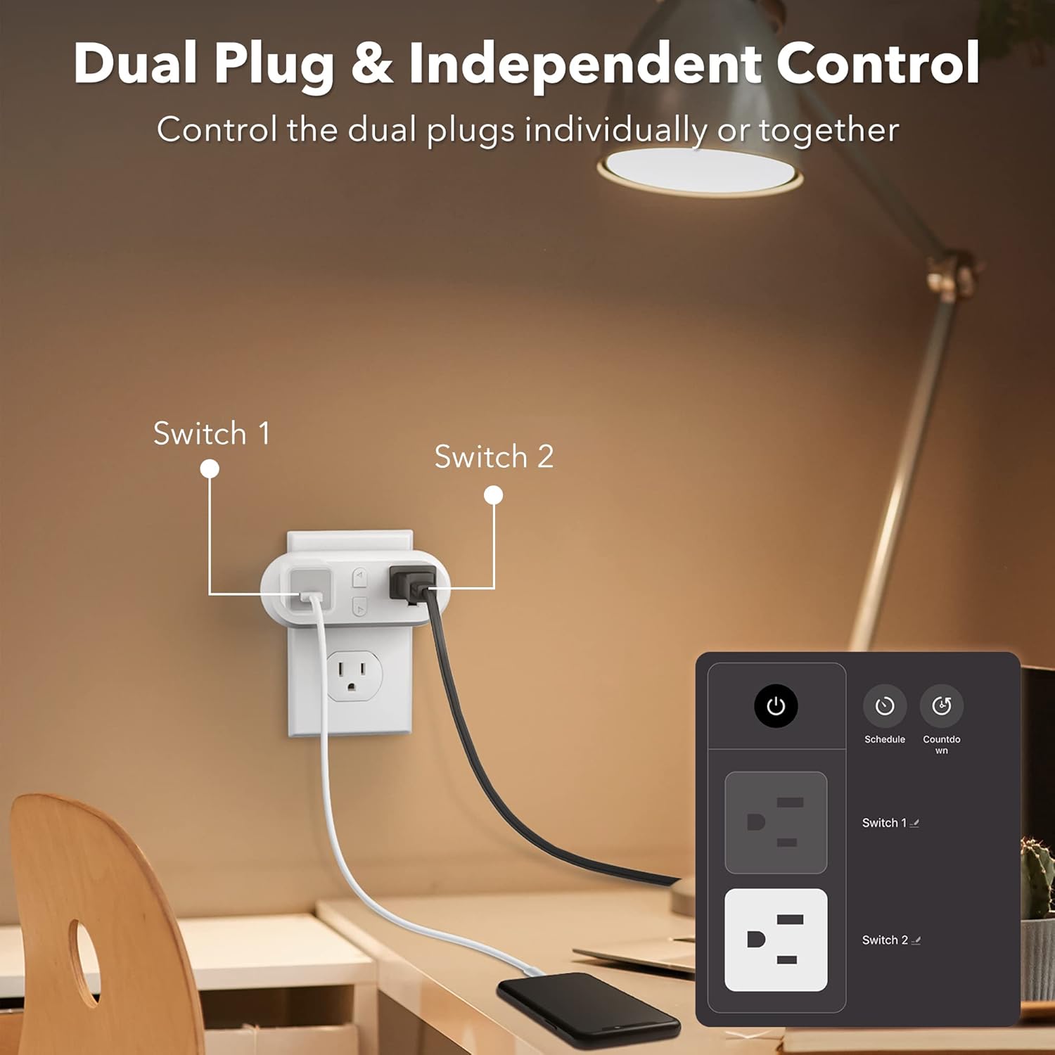 HBN Smart Plug 15A, WiFi Outlet Extender Dual Socket Plugs Works with Alexa, Google Home Assistant, Remote Control with Timer Function, No Hub Required, ETL Certified, 2.4G WiFi Only, 2-Pack - Image 4