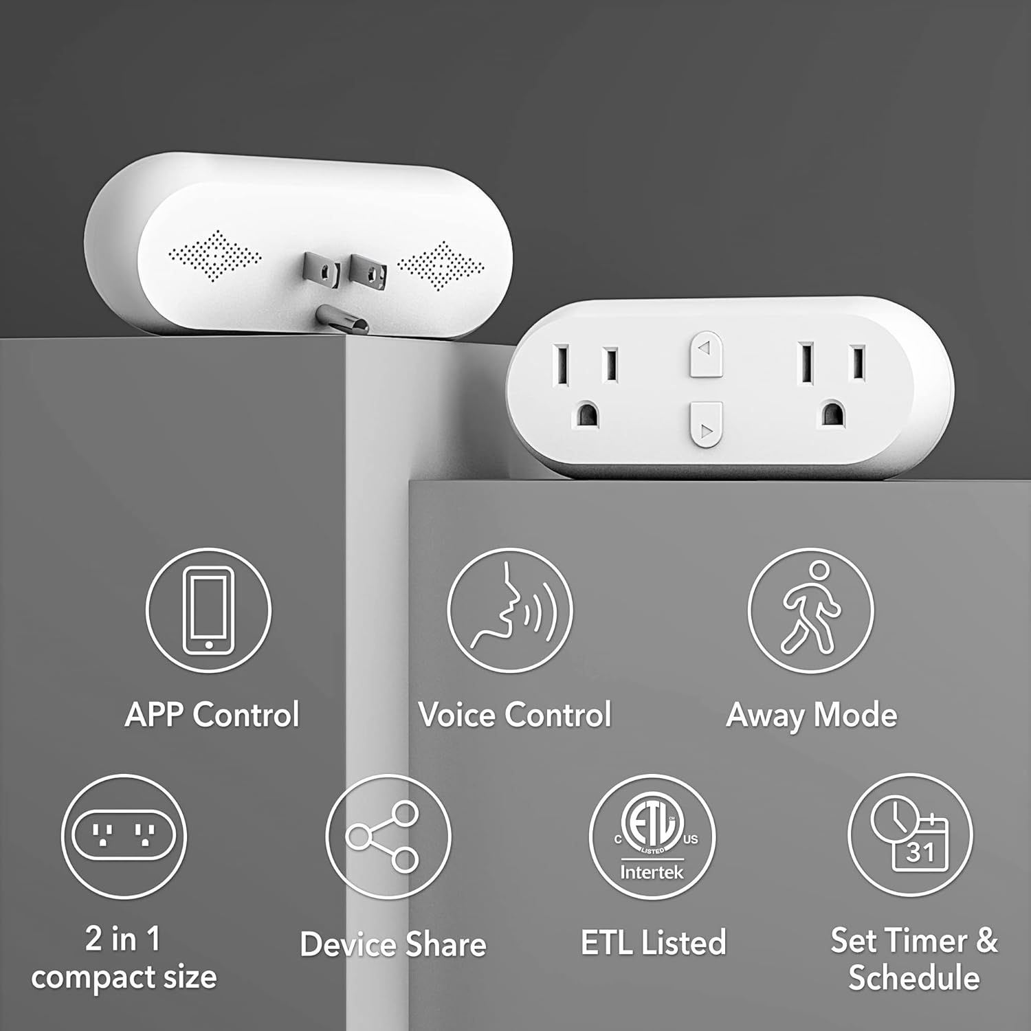 HBN Smart Plug 15A, WiFi Outlet Extender Dual Socket Plugs Works with Alexa, Google Home Assistant, Remote Control with Timer Function, No Hub Required, ETL Certified, 2.4G WiFi Only, 2-Pack - Image 2