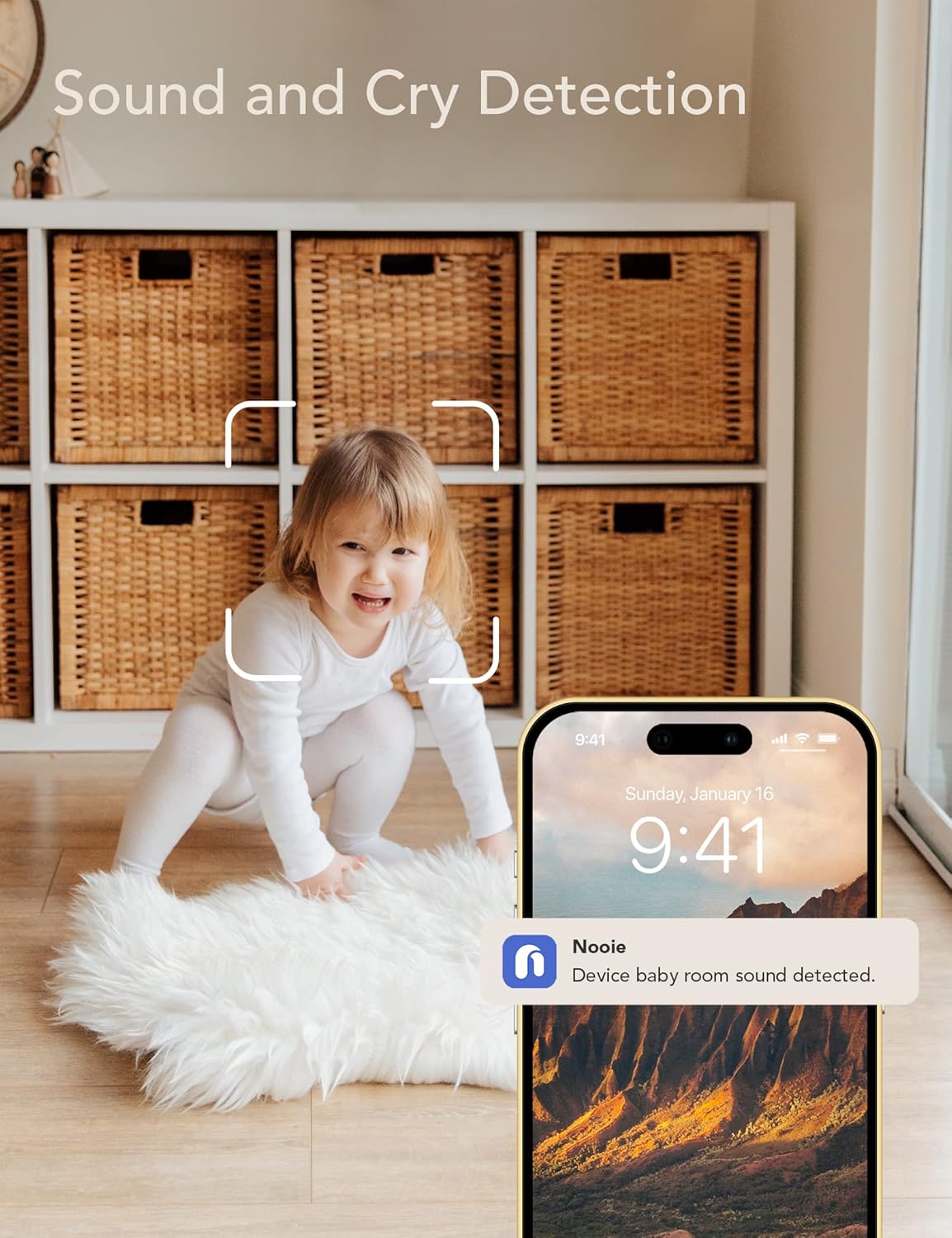 nooie Baby Monitor with Crying Detection, Camera and Audio 1080P Night Vision Motion and Sound Detection 2.4G WiFi Home Security Camera for Baby Nanny Elderly and Pet Monitoring, Works with Alexa - Image 2